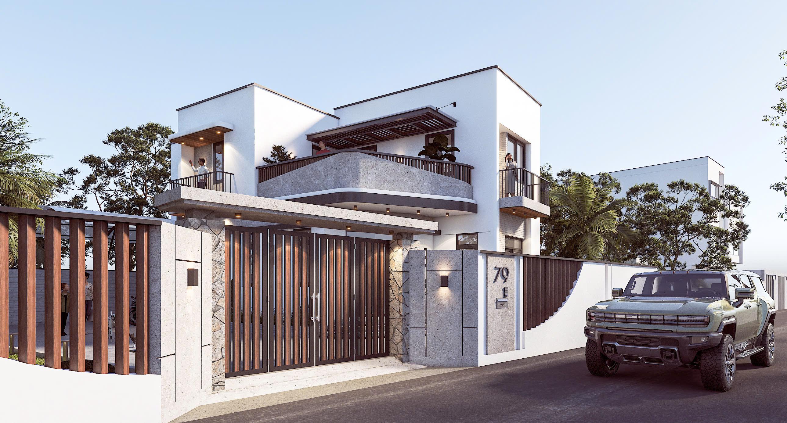 Biệt thự sân trong, Nhà ở gia đình — Diễn họa 3D · DAN ASE